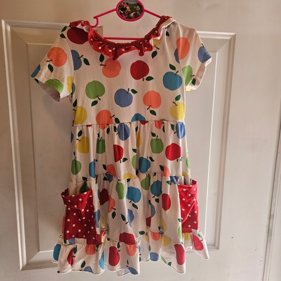 Marie Nicole Girls Dress XL Apple Print Tiered Ruffle Polka‎ Dot Pock ets - Picture 6 of 6